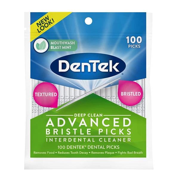 Dentek Floss Picks Deep Clean Bristle Picks | Removes Food & Plaque, 100 ct