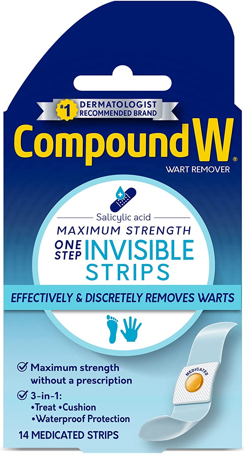 Compound W Maximum Strength One Step Invisible Wart Remover Strips, 14