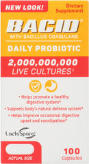 Bacid Daily Probiotic with Bacillus Coagulans for Digestive Health, 100 Capsules
