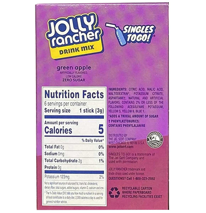 Jolly Rancher Green Apple Singles To Go Drink Mix, 6 CT - Trustables