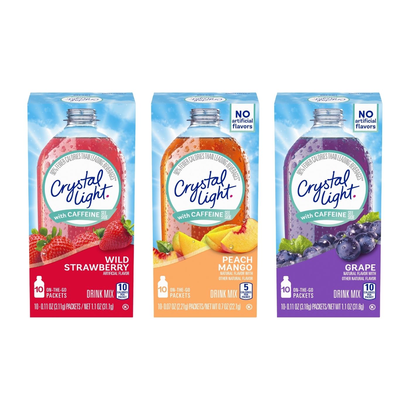 Crystal Light Caffeinated Drink Mix Variety Pack, 1 Grape, 1 Peach Mango, 1  Wild Strawberry, 1 Citrus, 4 CT