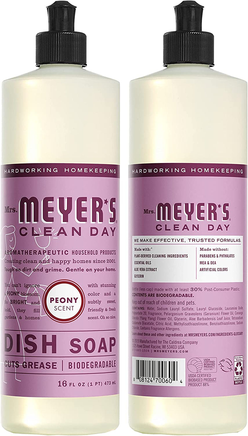 Mrs. Meyer's Peony Kitchen Set, Dish Soap, Hand Soap, and Multi-Surface Cleaner, Peony, 1 CT - Trustables