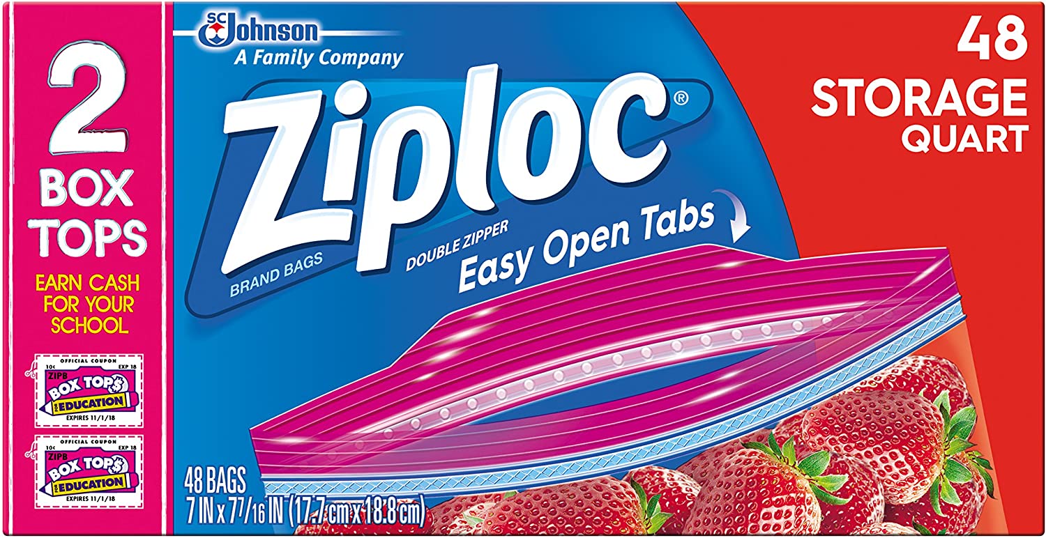 Ziploc Storage Bags, Quart, Double Zipper, 25 bags