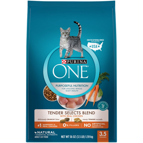 Purina ONE Natural Dry Cat Food, Tender Selects Blend With Real Chicken, 3.5 LB - Trustables