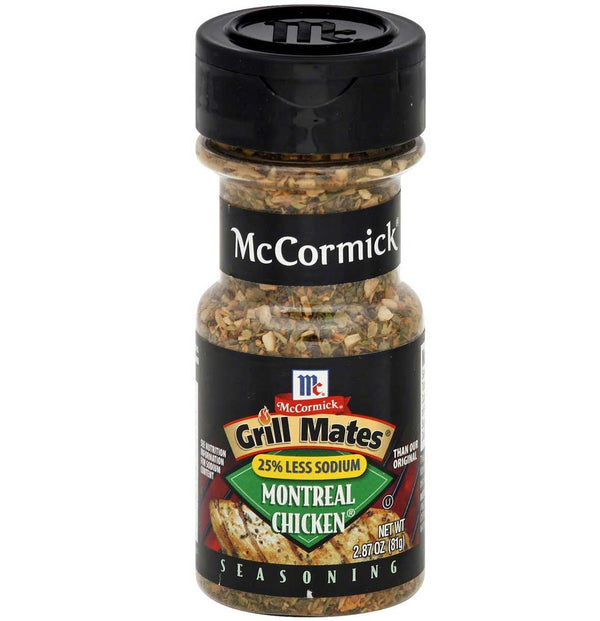 McCormick Grill Mates 25% Less Sodium Montreal Chicken Seasoning Shaker, 2.87 OZ - Trustables