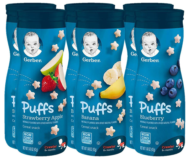 Gerber Puffs Variety Pack, 2 Strawberry Apple, 2 Banana, 2 Blueberry, 6 CT - Trustables
