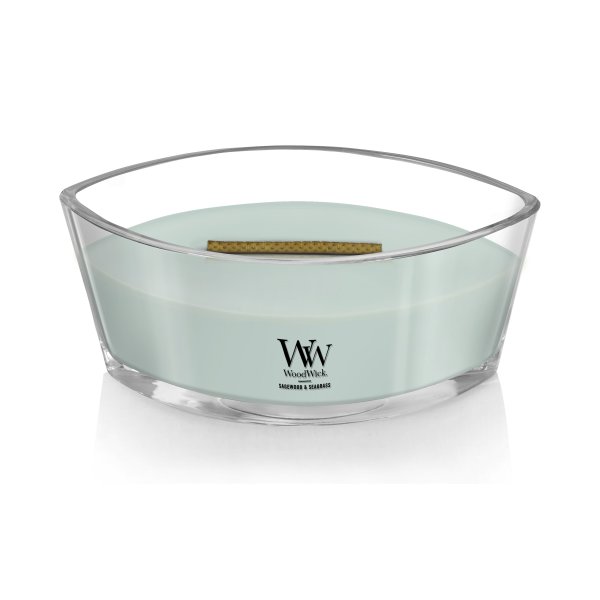 WoodWick Scented Ellipse Candle, Crackles as it Burns, Sagewood & Seagrass, 16oz
