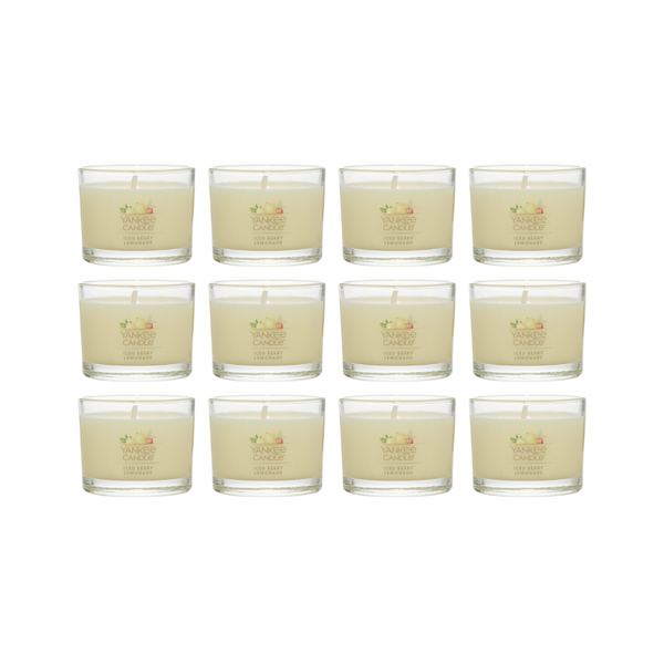 Yankee Candle Signature Votive Mini Candle Jar, Iced Berry Lemonade Scent, Natural Soy Wax Blend Candle with Natural Fiber Wick, 1.3 OZ Glass Jar (Pack of 12)