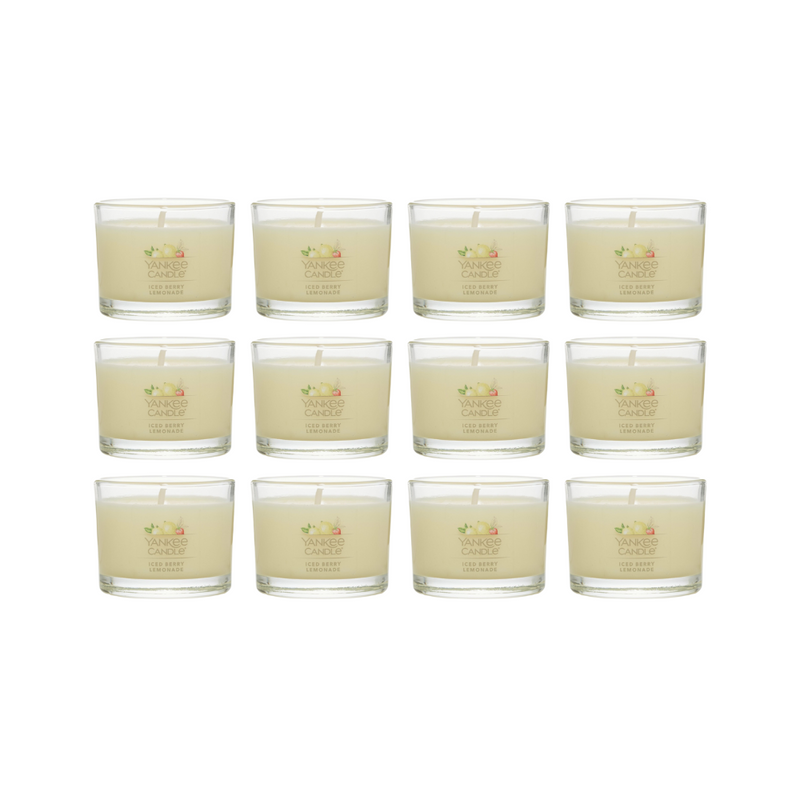 Yankee Candle Signature Votive Mini Candle Jar, Iced Berry Lemonade Scent, Natural Soy Wax Blend Candle with Natural Fiber Wick, 1.3 OZ Glass Jar (Pack of 12)