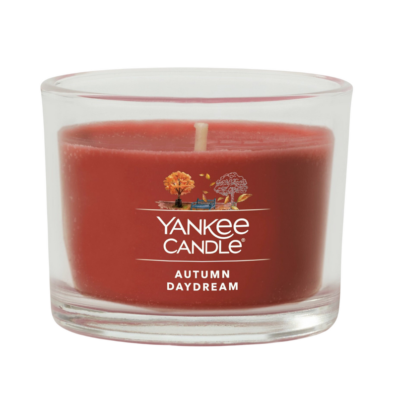 Yankee Candle Signature Votive Mini Candle Jar, Autumn Daydream Scent, Natural Soy Wax Blend Candle with Natural Fiber Wick, 1.3 OZ Glass Jar (Pack of 4)