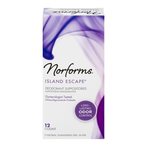 Norforms Feminine Deodorant Suppositories, Long Lasting Odor Control, Island Escape, 12 Count