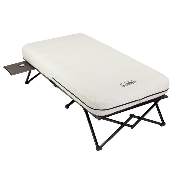 Coleman Twin Airbed Folding Cot with Side Table and 4D Battery Pump, White