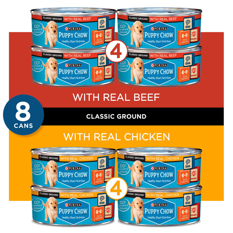 Purina Puppy Chow Healthy Start Wet Dog Food Variety Pack, Classic Ground Beef & Chicken, 5.5 OZ, 8 CT