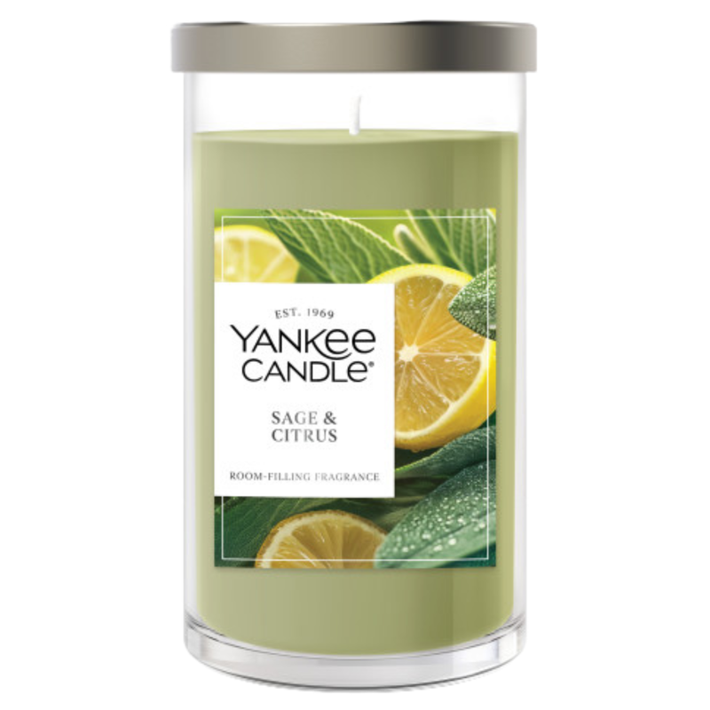 Yankee Candle Medium Pillar Scented Candle, Sage & CItrus, 14.25 oz (2-Pack)