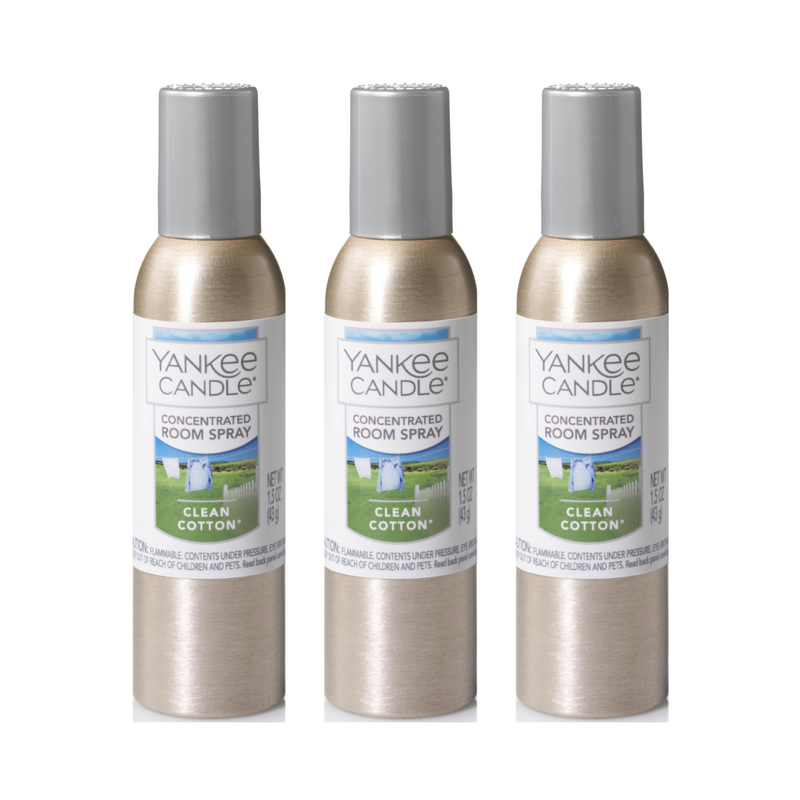 Yankee Candle Concentrated Air Freshener Room Spray, Odor Eliminator for Home, Bathroom, Clean Cotton, 1.5 Oz (Pack of 3)