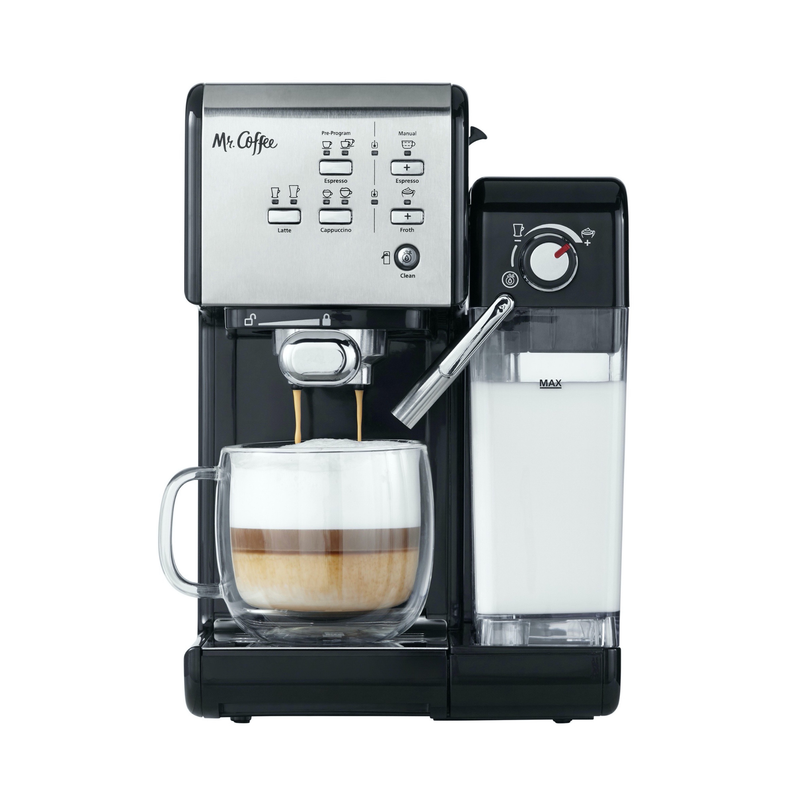 Mr. Coffee Programmable Espresso & Cappuccino Machine with Automatic Milk Frother & 19-Bar Pump, Stainless Steel