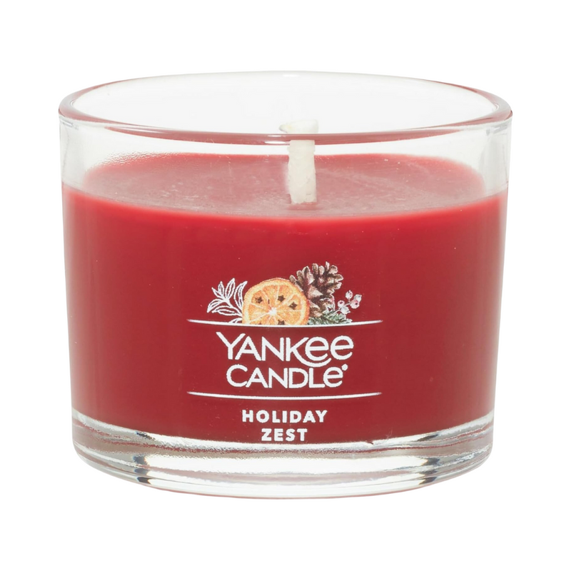 Yankee Candle Signature Votive Mini Candle Jar, Holiday Zest Scent, Natural Soy Wax Blend Candle with Natural Fiber Wick, 1.3 OZ Glass Jar (Pack of 12)