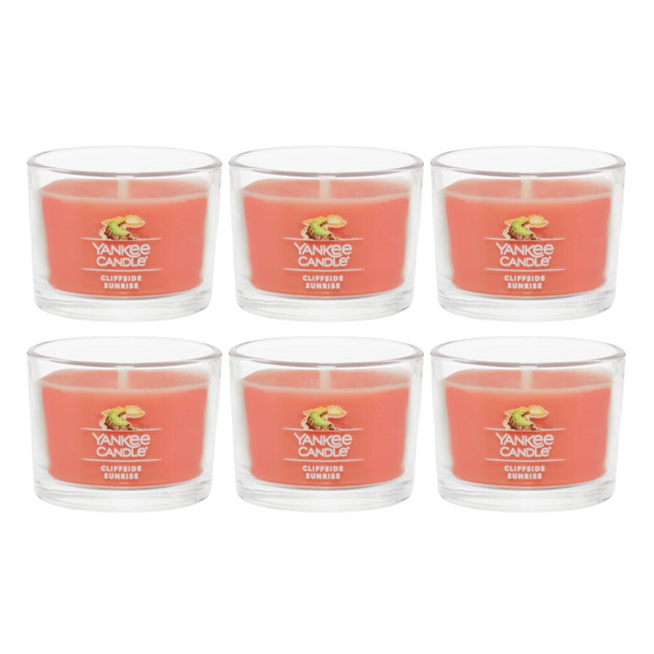 Yankee Candle Signature Votive Mini Candle Jar, Cliffside Sunrise Scent, Natural Soy Wax Blend Candle with Natural Fiber Wick, 1.3 OZ Glass Jar (Pack of 6)