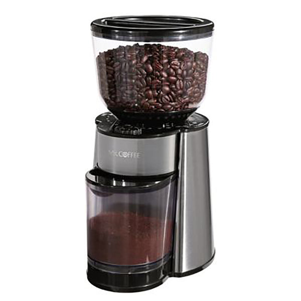 Mr. Coffee Automatic Silver Burr Mill Grinder with 18 Custom Grinds