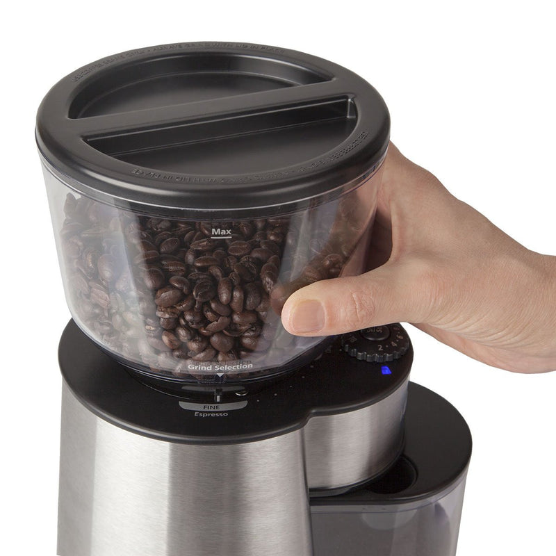 Mr. Coffee Automatic Silver Burr Mill Grinder with 18 Custom Grinds