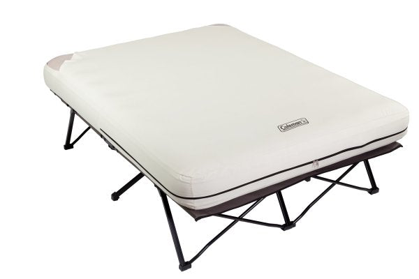 Coleman Camping Cot, Air Mattress & Pump Combo | Folding Cot with Side Tables, Air Bed & Battery Pump, Queen