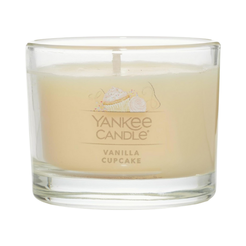 Yankee Candle Signature Votive Mini Candle Jar, Vanilla Cupcake Scent, Natural Soy Wax Blend Candle with Natural Fiber Wick, 1.3 OZ Glass Jar (Pack of 12)