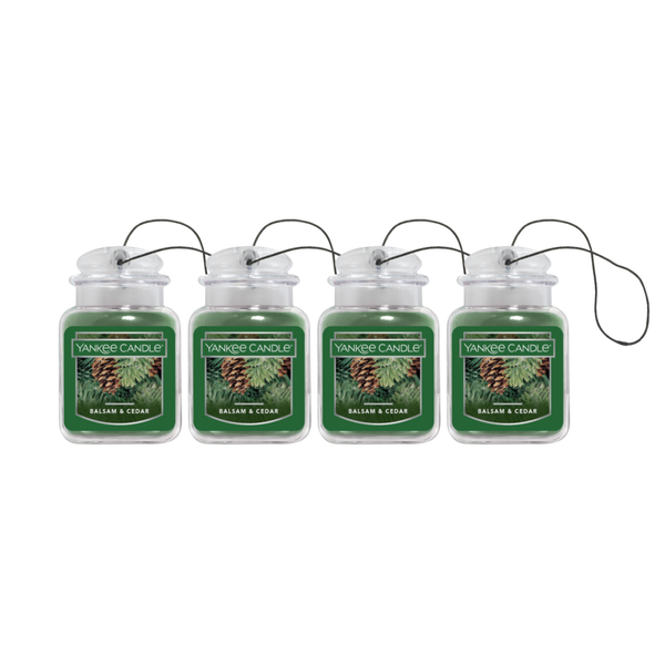 Yankee Candle Car Air Fresheners, Hanging Car Jar Ultimate, Neutralizes Odors Up To 30 Days, Balsam & Cedar, 0.96 OZ (Pack of 4)