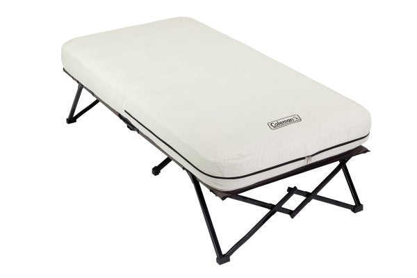 Coleman Twin Airbed Folding Cot with Side Table and 4D Battery Pump, White