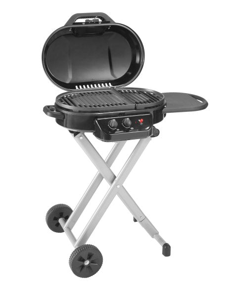 Coleman RoadTrip 225 Portable Stand-Up Propane Grill, Gas Grill with InstaStart Push-Button Ignition, Folding Legs & Wheels, Grease Tray, Side Table, & 11,000 BTUs of Power; 225 Sq. In. Cooking Area