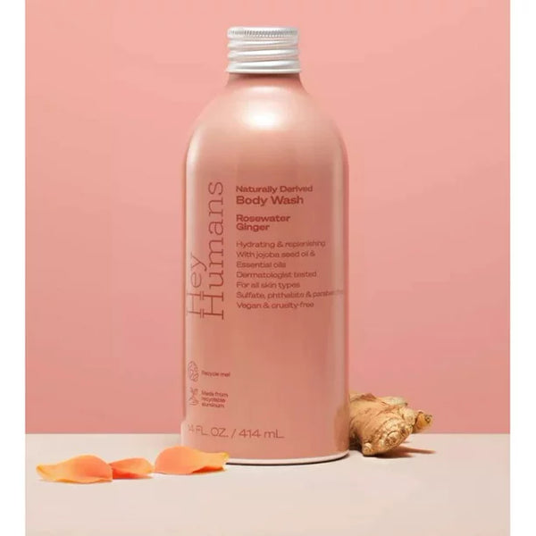 Hey Humans Rosewater Ginger Moisturizing Body Wash with Vegan + Natural Ingredients, Jojoba Oil - 14 fl oz (Pack of 1)