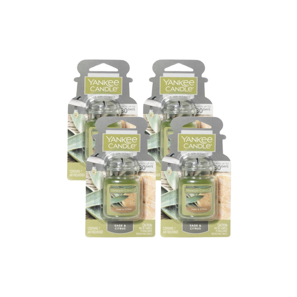 Yankee Candle Car Air Fresheners, Hanging Car Jar Ultimate, Neutralizes Odors Up To 30 Days, Sage & Citrus, 0.96 OZ (Pack of 4)