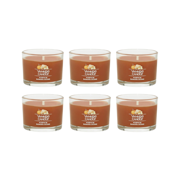 Yankee Candle Signature Votive Mini Candle Jar, Pumpkin Banana Scone Scent, Natural Soy Wax Blend Candle with Natural Fiber Wick, 1.3 OZ Glass Jar (Pack of 6)