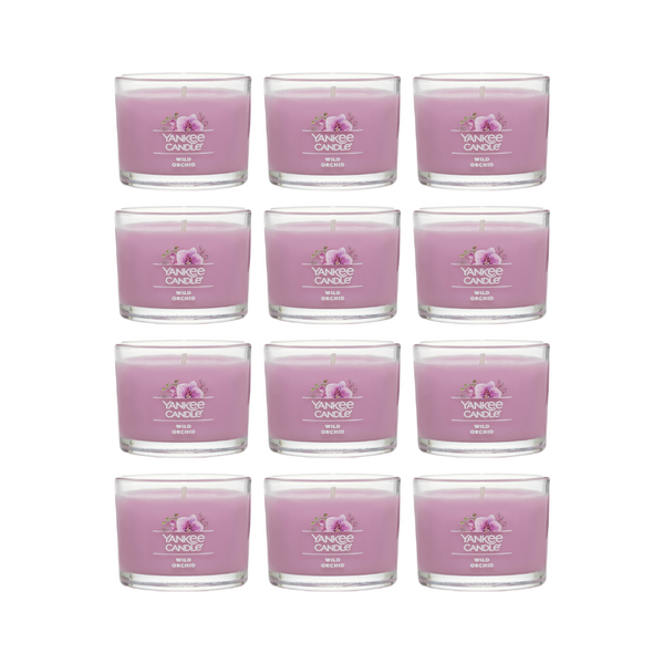 Yankee Candle Signature Votive Mini Candle Jar, Wild Orchid Scent, Natural Soy Wax Blend Candle with Natural Fiber Wick, 1.3 OZ Glass Jar (Pack of 12)