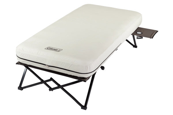 Coleman Twin Airbed Folding Cot with Side Table and 4D Battery Pump, White