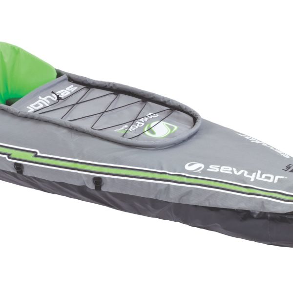 Sevylor QuickPak K5 24 Gauge PVC Polyester 1 Person Inflatable Kayak w/Hand Pump, Paddle, Double Lock Valves and Easy To Carry Backpack System, Gray