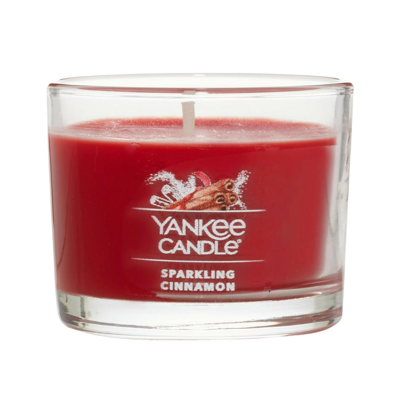 Yankee Candle Signature Votive Mini Candle Jar, Sparkling Cinnamon Scent, Natural Soy Wax Blend Candle with Natural Fiber Wick, 1.3 OZ Glass Jar (Pack of 12)