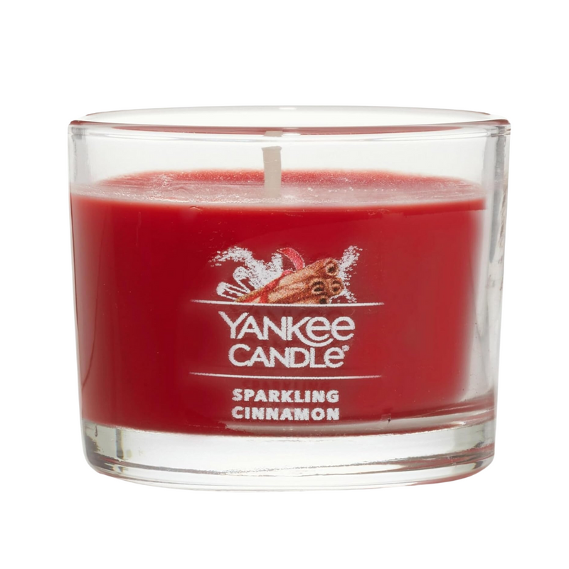 Yankee Candle Signature Votive Mini Candle Jar, Sparkling Cinnamon Scent, Natural Soy Wax Blend Candle with Natural Fiber Wick, 1.3 OZ Glass Jar (Pack of 6)