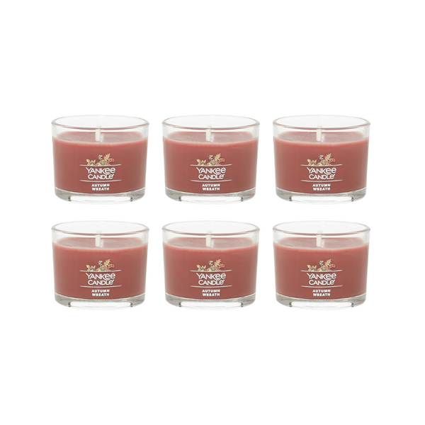 Yankee Candle Signature Votive Mini Candle Jar, Autumn Wreath Scent, Natural Soy Wax Blend Candle with Natural Fiber Wick, 1.3 OZ Glass Jar (Pack of 6)