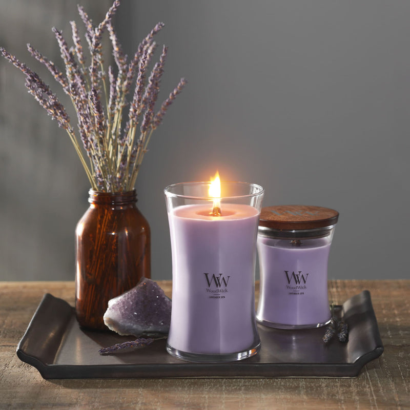 WoodWick Large Hourglass Scented Candle, Crackles as it Burns, Lavender Spa, 21oz