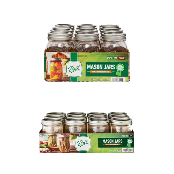 Ball Glass Mason Jars with Lids and Bands, Used for Canning, Pickling, Juice, Jam, Jelly, Pint Size 16 Ounce 12 Regular Mouth + 12 Wide Mouth (Total 24 Jars)