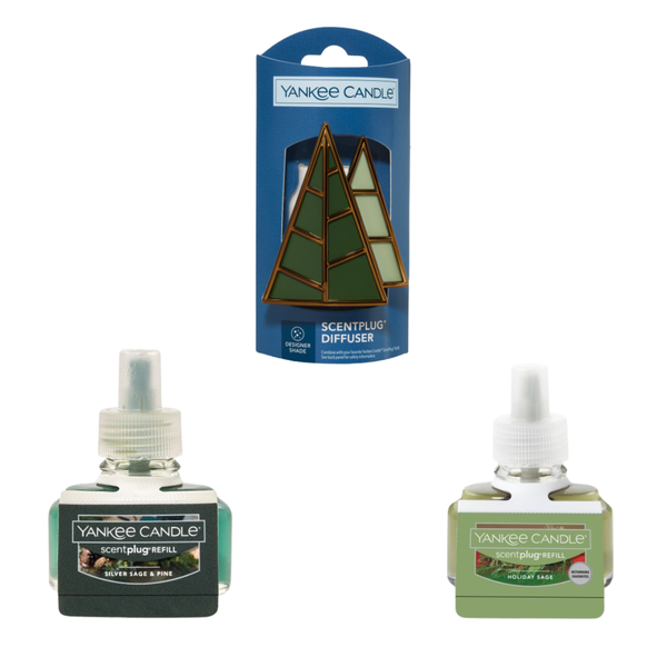 Yankee Candle Scent plug Diffuser Evergreens, Scent Plug Refill Silver Sage & Pine and Holiday Sage