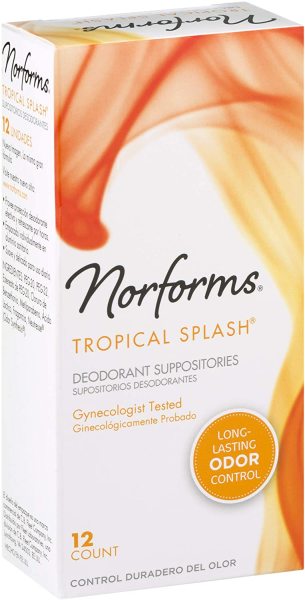 Norforms Feminine Deodorant Suppositories | Long Lasting Odor Control | Tropical Splash | 12 Count