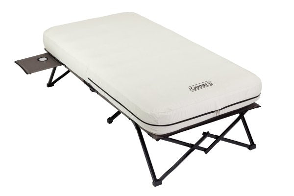 Coleman Twin Airbed Folding Cot with Side Table and 4D Battery Pump, White