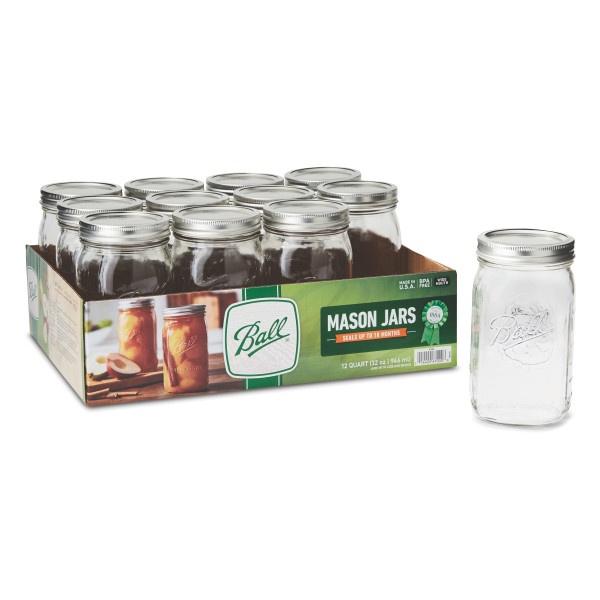 Ball Glass Mason Jars with Lids and Bands, Quart Size 32 Ounce 12 Wide Mouth + 12 Wide Mouth + Lids/Bands