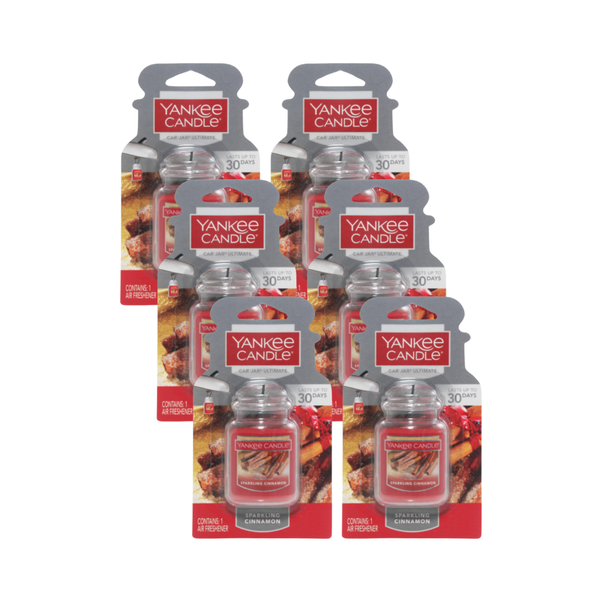 Yankee Candle Car Air Fresheners, Hanging Car Jar Ultimate, Neutralizes Odors Up To 30 Days, Sparkling Cinnamon, 0.96 OZ (Pack of 6)