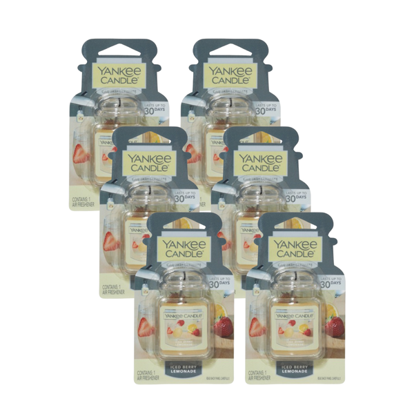 Yankee Candle Car Air Fresheners, Hanging Car Jar Ultimate, Neutralizes Odors Up To 30 Days, Iced Berry Lemonade, 0.96 OZ (Pack of 6)