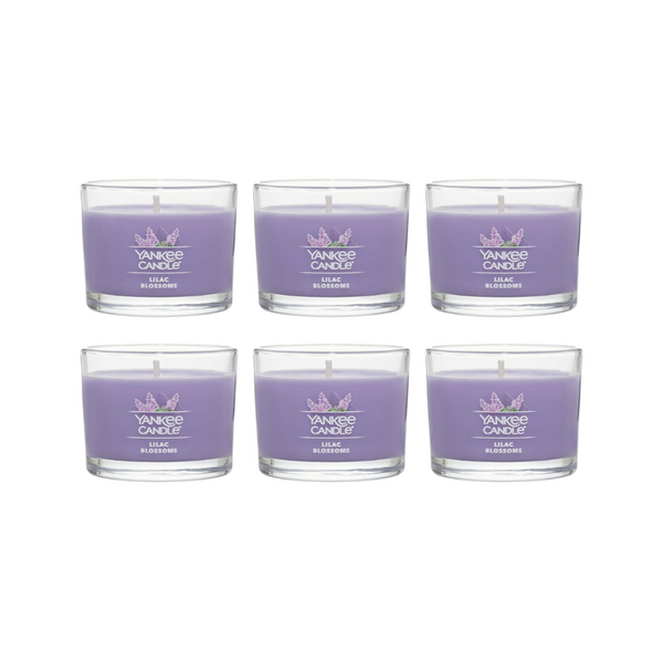 Yankee Candle Signature Votive Mini Candle Jar, Lilac Blossoms Scent, Natural Soy Wax Blend Candle with Natural Fiber Wick, 1.3 OZ Glass Jar (Pack of 6)