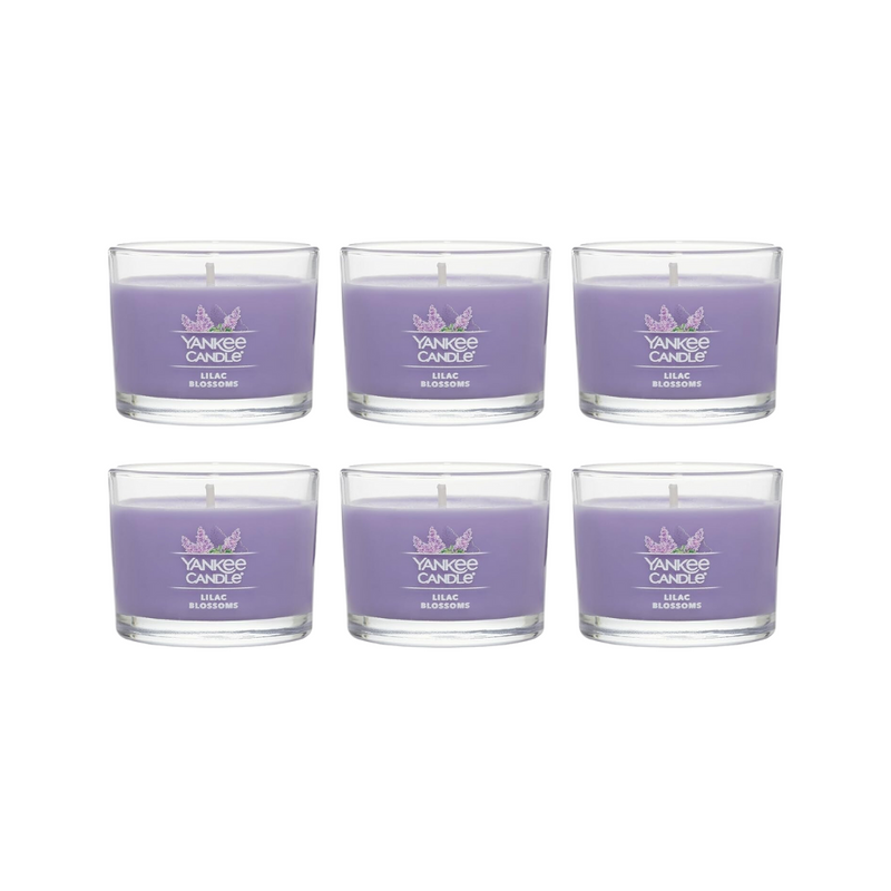 Yankee Candle Signature Votive Mini Candle Jar, Lilac Blossoms Scent, Natural Soy Wax Blend Candle with Natural Fiber Wick, 1.3 OZ Glass Jar (Pack of 6)