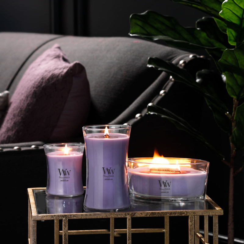 WoodWick Large Hourglass Scented Candle, Crackles as it Burns, Lavender Spa, 21oz