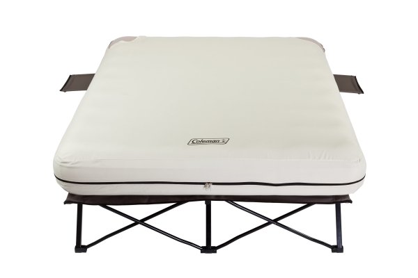 Coleman Camping Cot, Air Mattress & Pump Combo | Folding Cot with Side Tables, Air Bed & Battery Pump, Queen